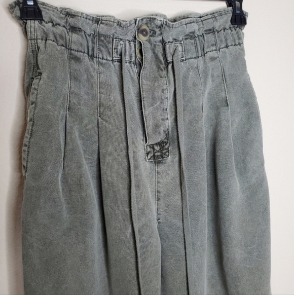 Free People Margate Olive Green High Rise Paperbag Pleated Trouser Pants - Picture 6 of 12